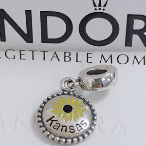 Pandora Kansas City Sunflower Exclusive Dangle Charm 925 Silver Bracelet Pendant